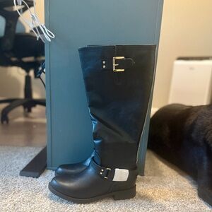 Brand New Danica Black Knee-High Boots with Gold Zipper!